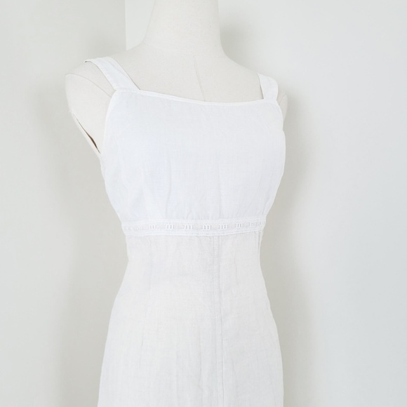 Linen Midi Dress Sleeveless Straps Square Neckline Slit Fitted Tight Bodycon - Picture 6 of 15